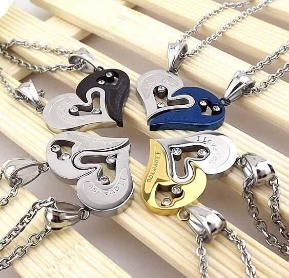 Je t'aime pour couple chaîne de fer cœur noir collier d'amour