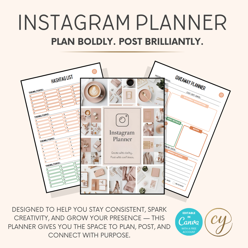Planificateur Instagram | Modèle Canva de 34 pages