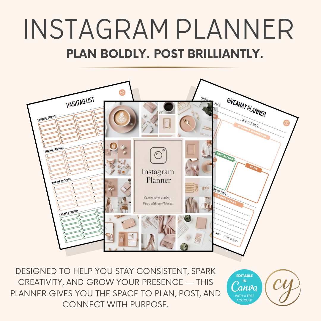 Planificateur Instagram | Modèle Canva de 34 pages