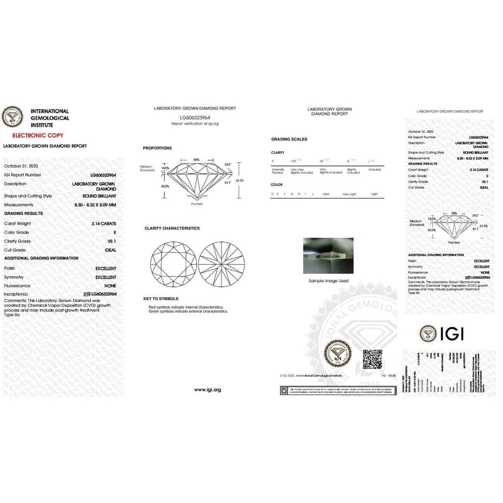 Boucles d'oreilles de fiançailles IGI avec diamants ronds VS1 D de 4,34 carats créés en laboratoire, pureté à l'œil nu