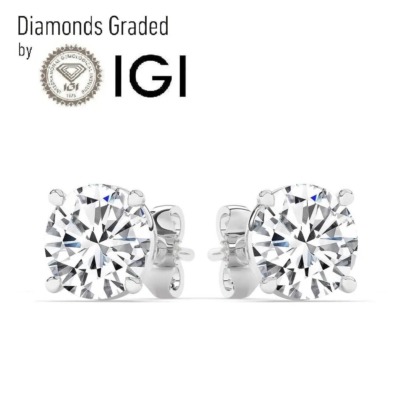 IGI, F/VS1, Clous d'oreilles solitaires ronds en diamant de laboratoire de 4 carats, platine 950