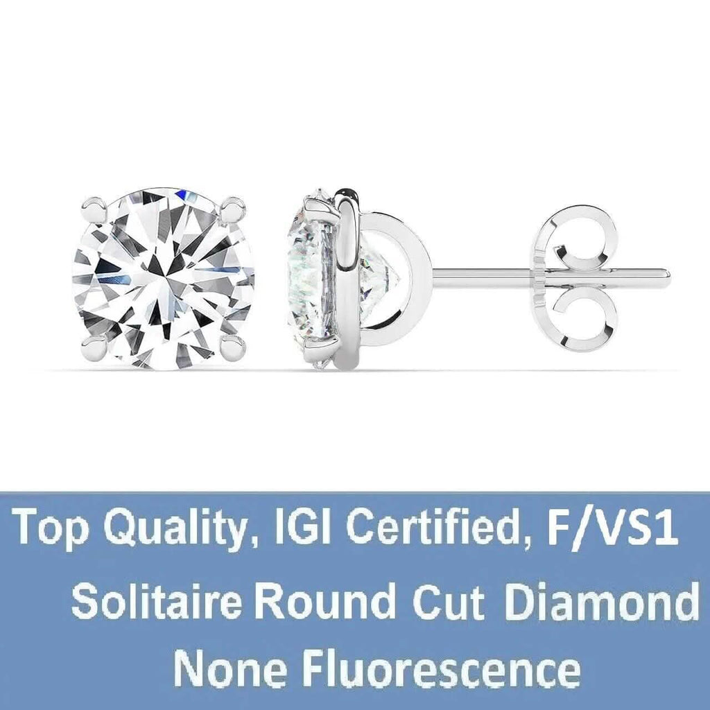IGI, F/VS1, Clous d'oreilles solitaires ronds en diamant de laboratoire de 4 carats, platine 950