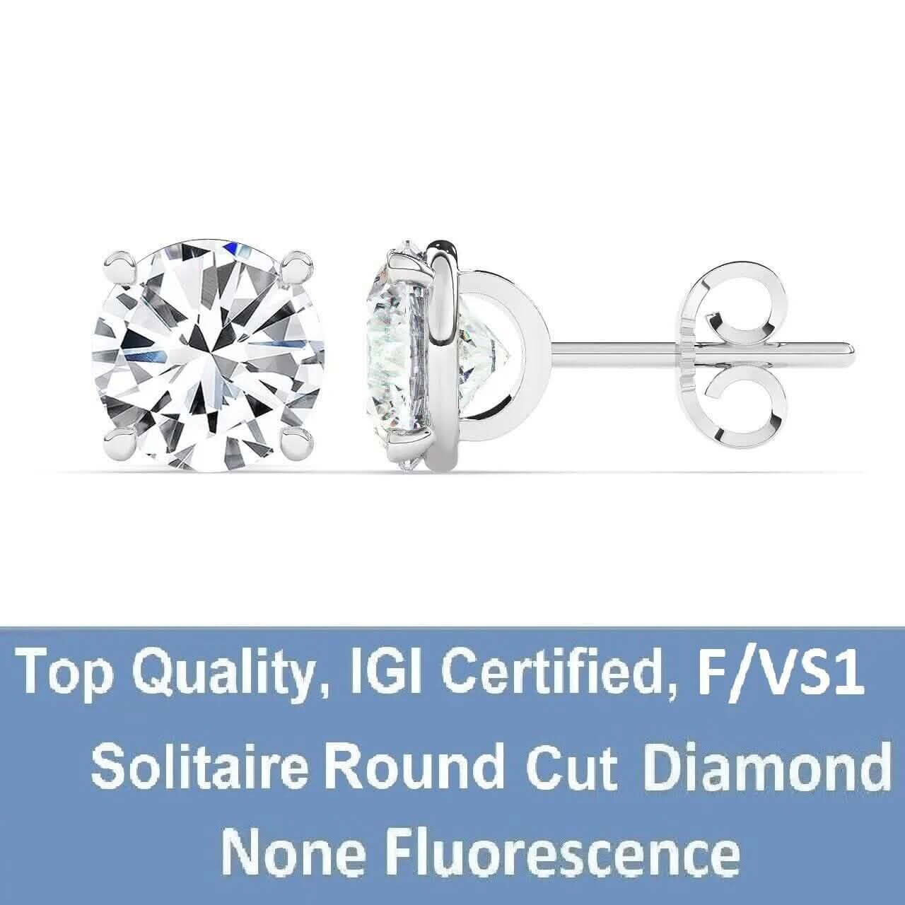 IGI, F/VS1, Clous d'oreilles solitaires ronds en diamant de laboratoire de 4 carats, platine 950
