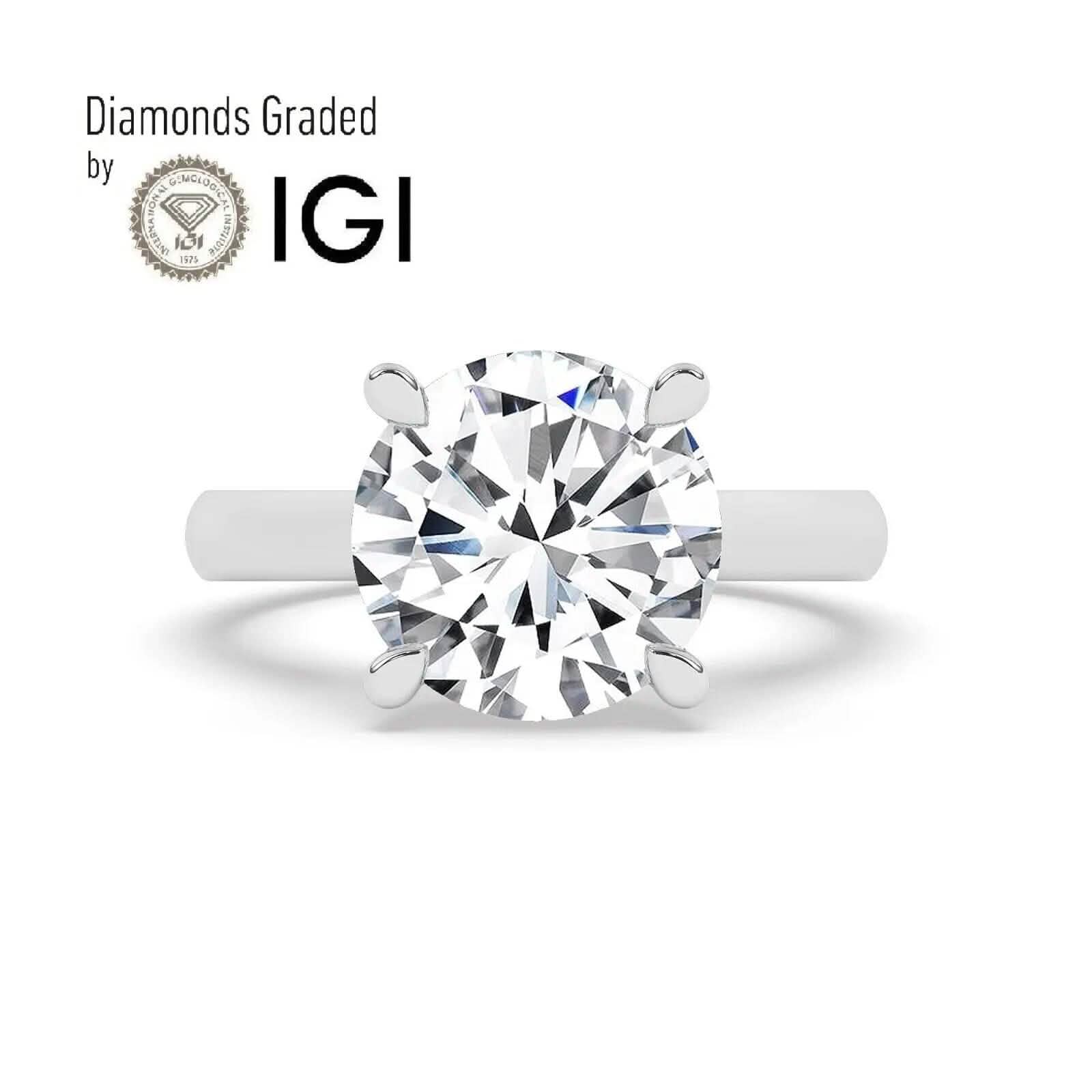 Bague de Fiançailles Solitaire en Diamant Rond de Laboratoire IGI, F/VS1, 5 carats en Or Blanc 18 carats