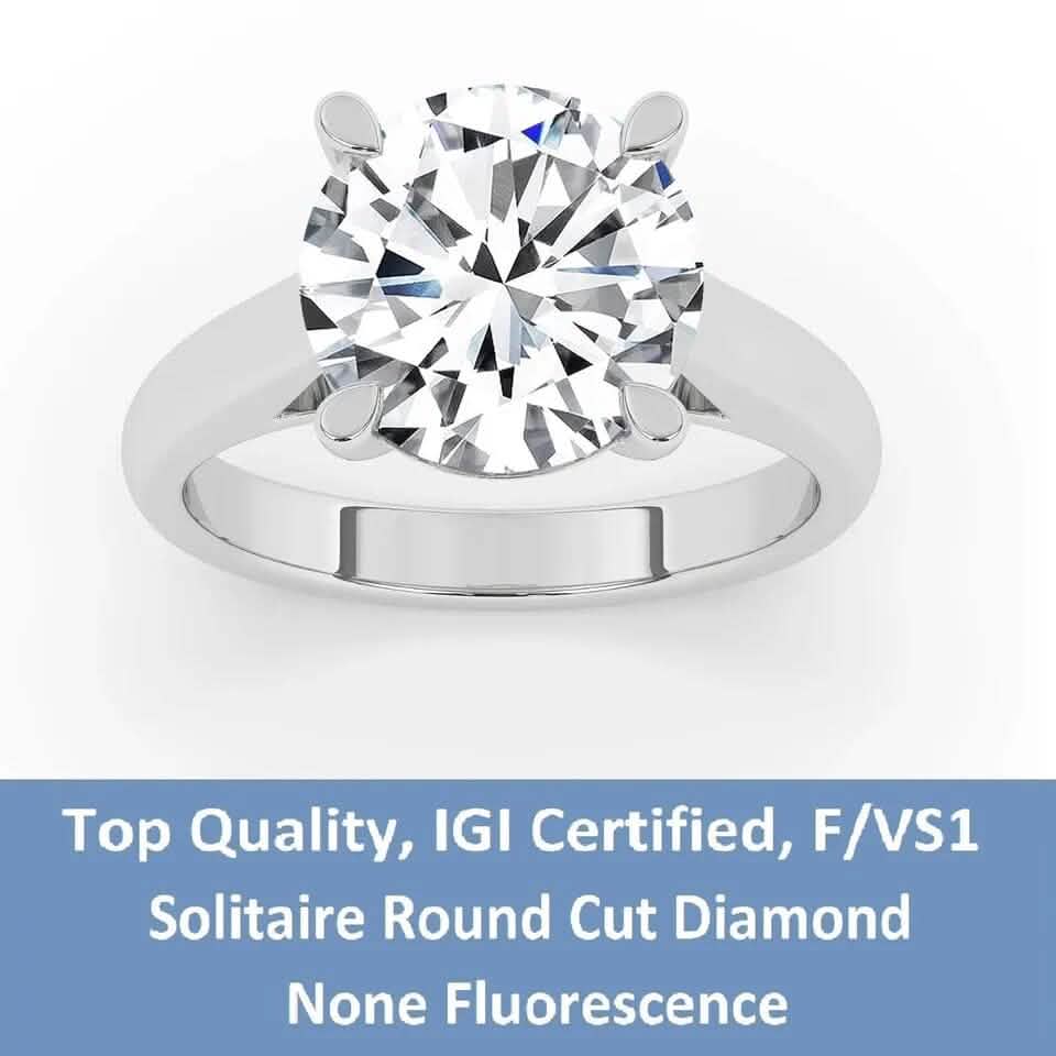 Bague de Fiançailles Solitaire en Diamant Rond de Laboratoire IGI, F/VS1, 5 carats en Or Blanc 18 carats