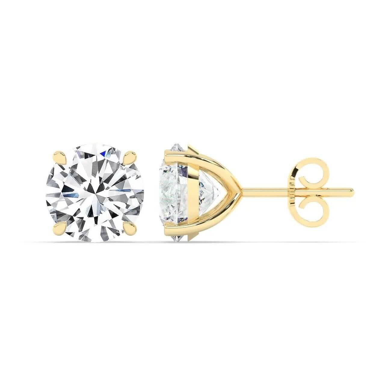 Clous d'oreilles solitaires en diamant rond créé en laboratoire IGI,F/VS1, 2 carats, en or jaune 18 carats