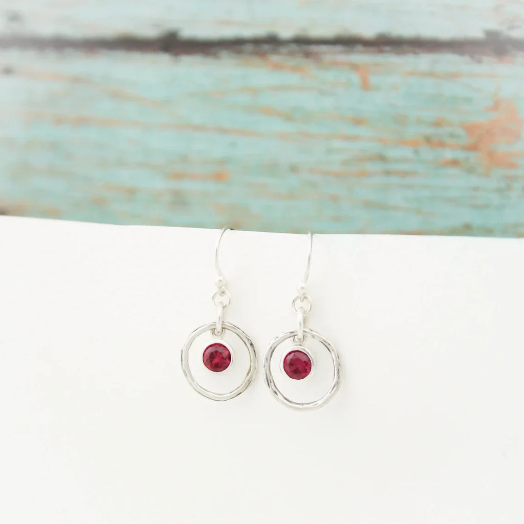 Hammered Orbit Birthstone Earrings – Sterling Silver