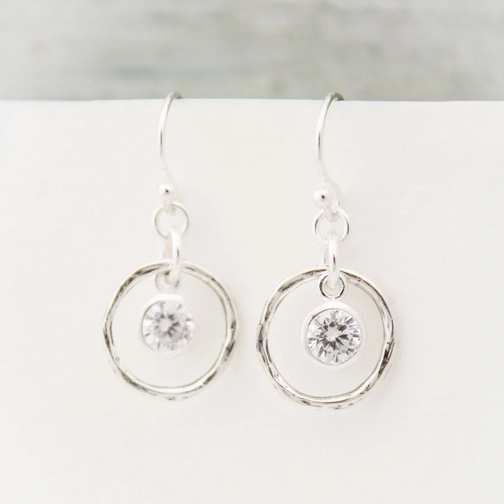 Hammered Orbit Birthstone Earrings – Sterling Silver