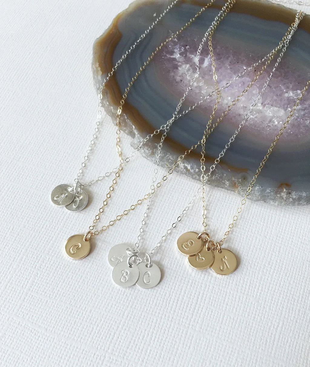 Tiny Gold Initial Disc Necklace – 9mm Charm on 18” Chain