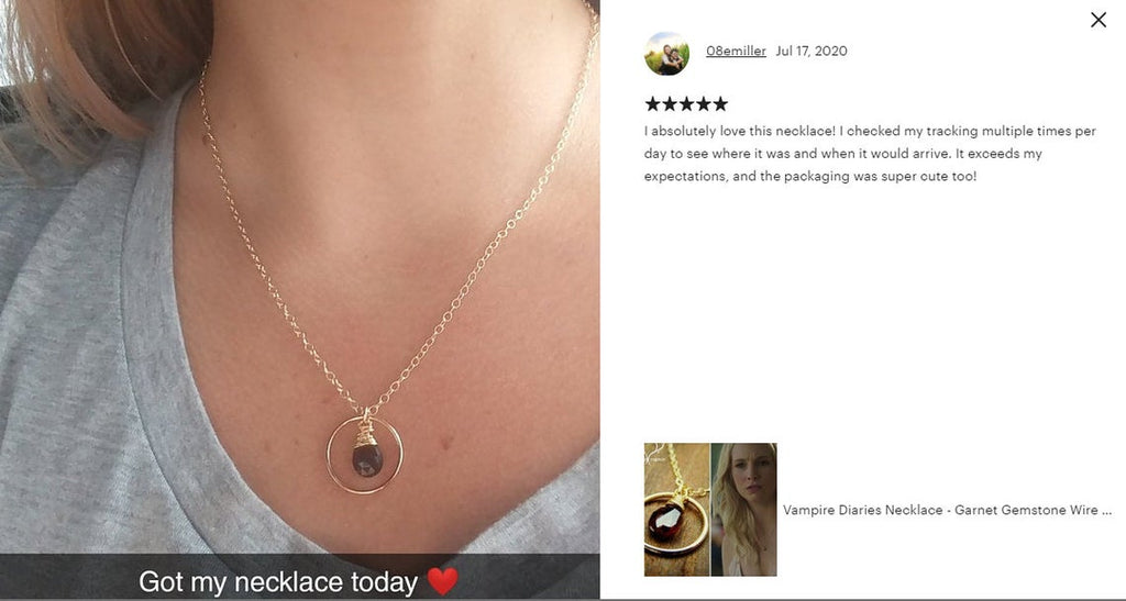 Vampire Diaries Necklace - Garnet Gemstone Wire Wrapped Briolette Teardrop Necklace
