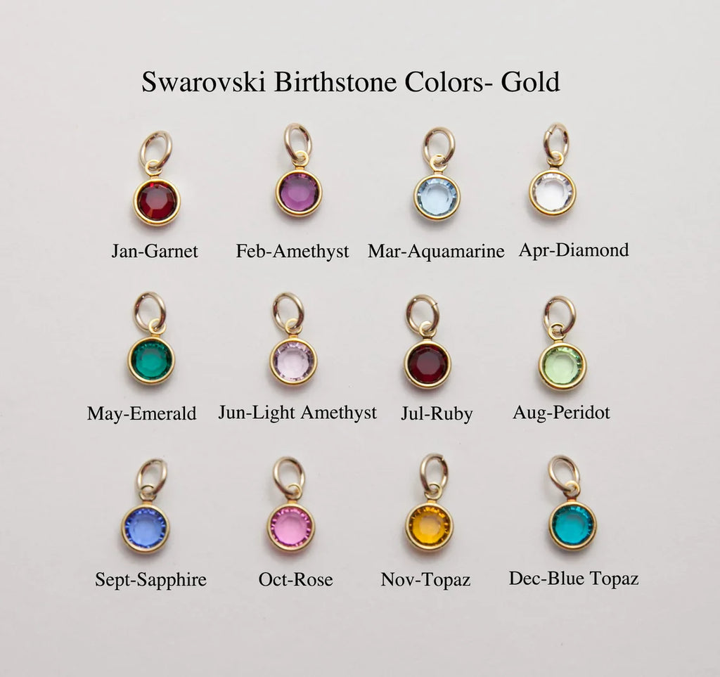 Family Name Birthstone Bangle – Adjustable Stainless Steel with Initial & Swarovski Drops