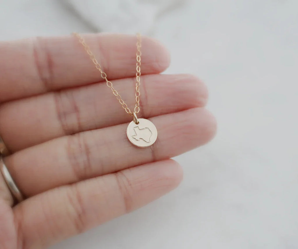 Collier délicat avec pendentif représentant un État – Bijou personnalisé en or ou en argent