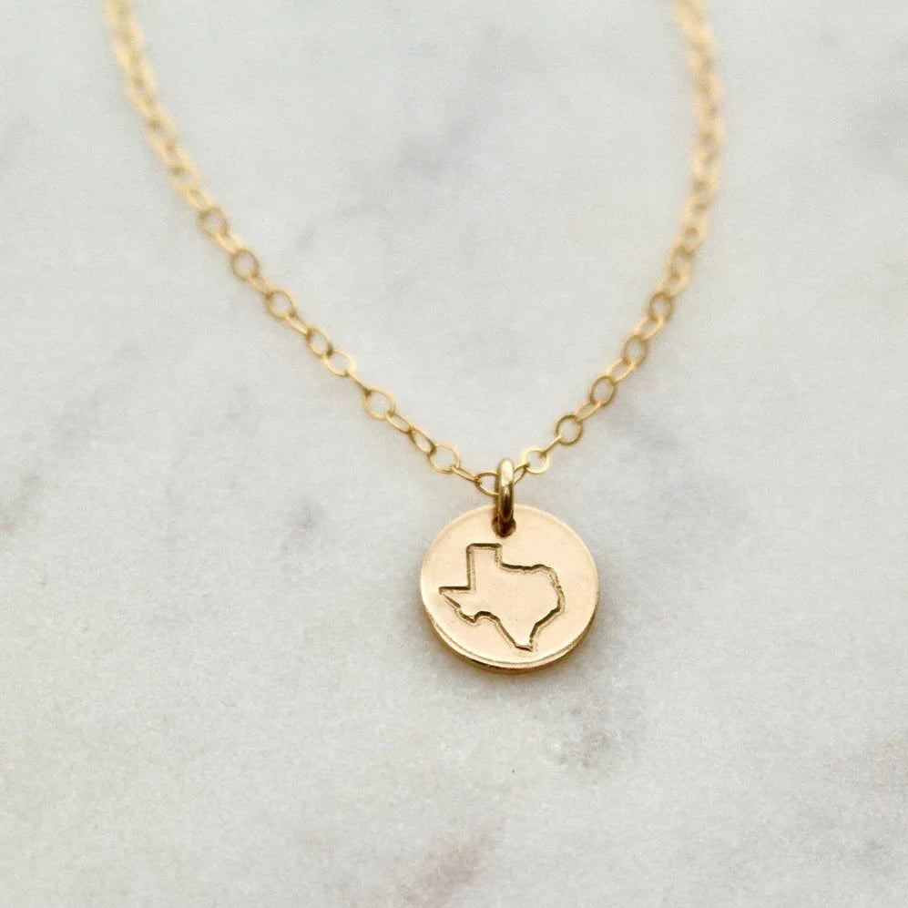 Collier délicat avec pendentif représentant un État – Bijou personnalisé en or ou en argent