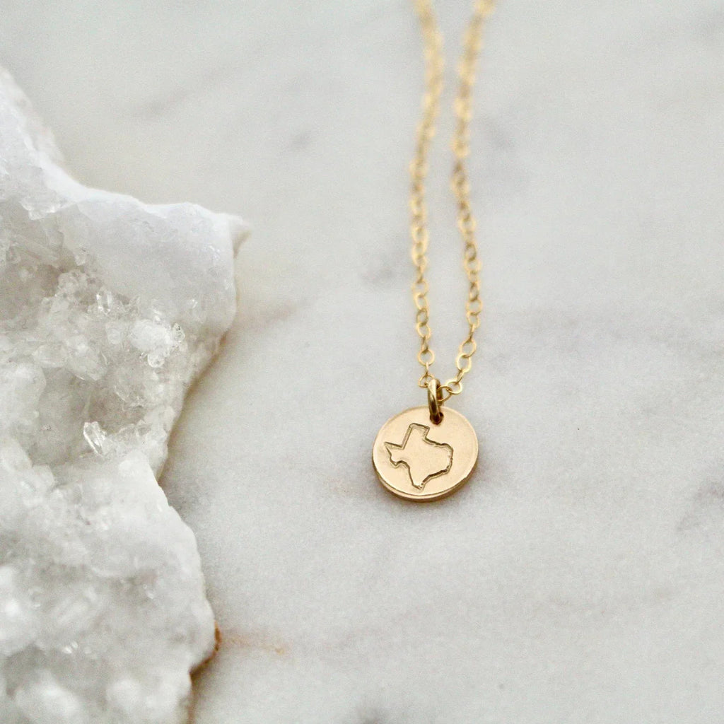 Collier délicat avec pendentif représentant un État – Bijou personnalisé en or ou en argent