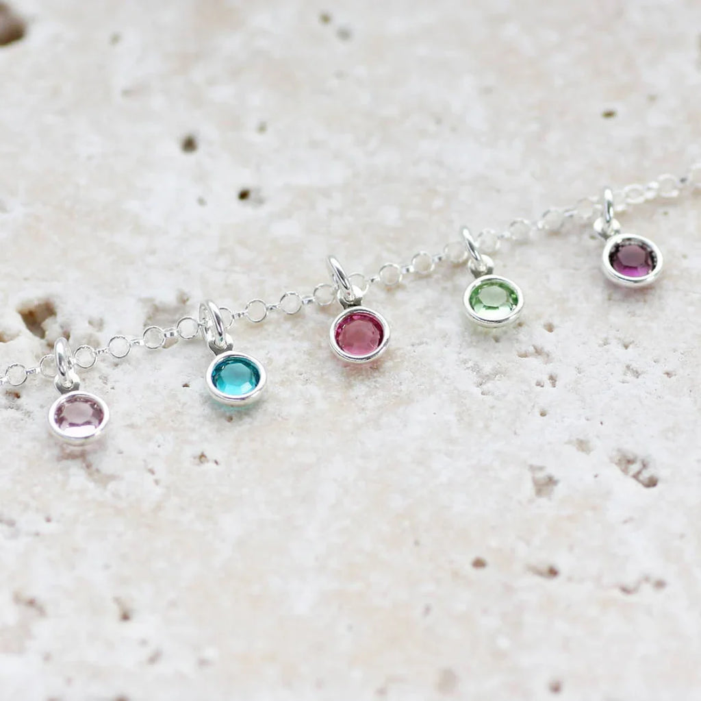 Personalized Swarovski Birthstone Bracelet – Sterling Silver Charm Drops