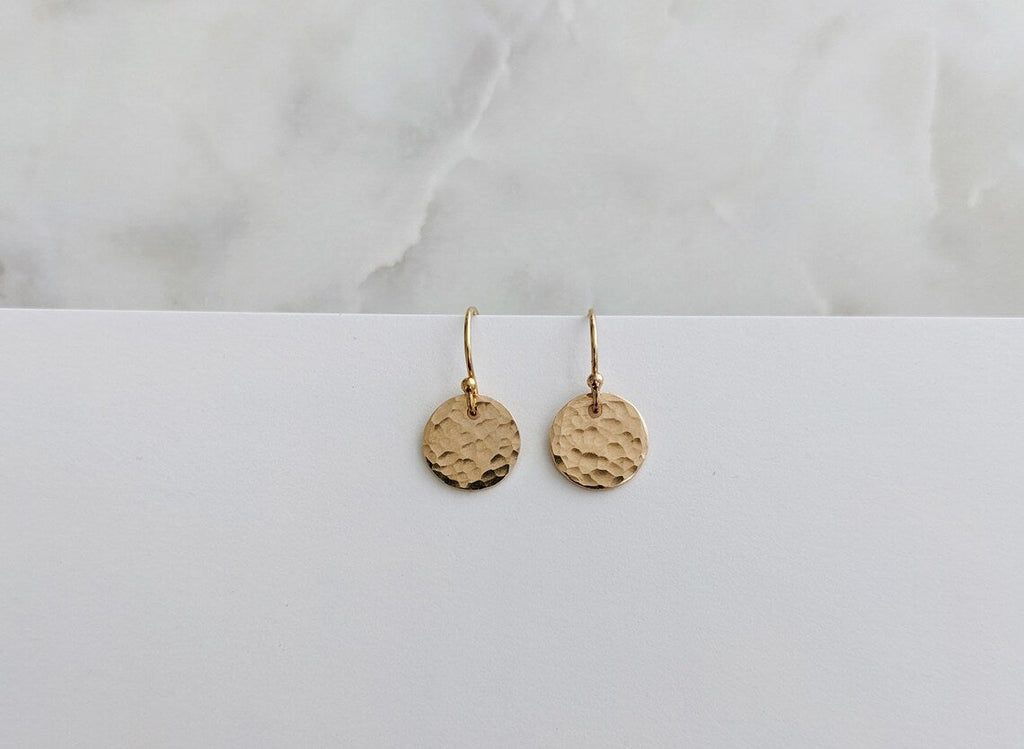 Hammered Disc Earrings – 12mm in Sterling Silver or 14k Gold Filled