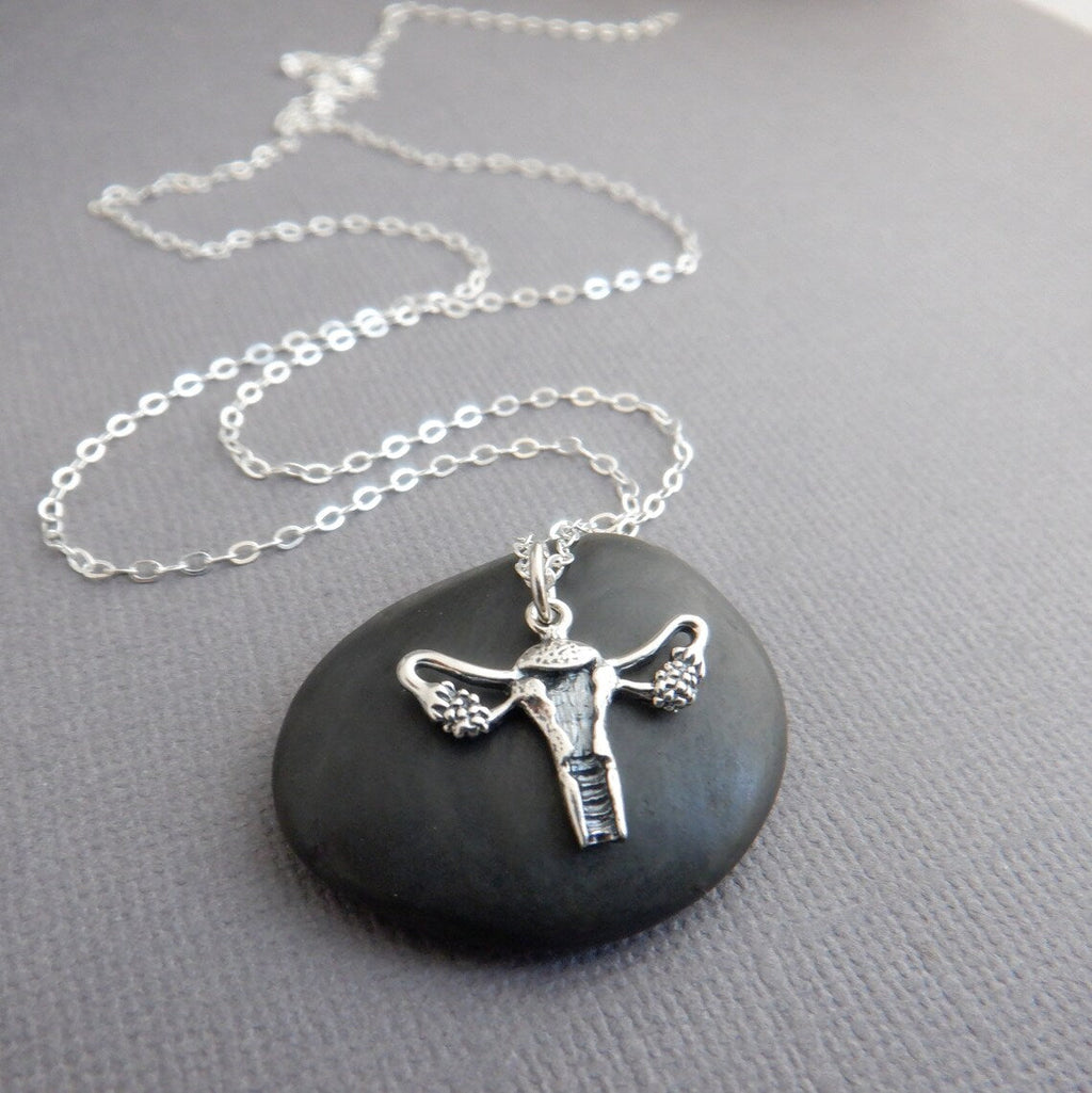 Sterling Silver Uterus Necklace – Reproductive Rights Charm on 18" Chain