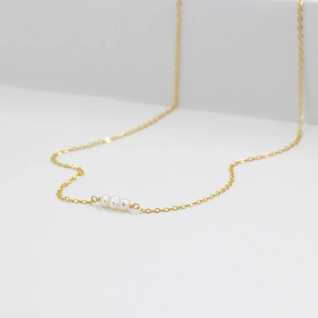 Tiny Trio Freshwater Pearl Necklace – Sterling Silver or 14k Gold Filled