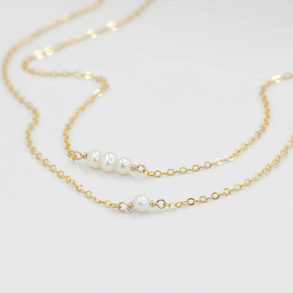 Tiny Trio Freshwater Pearl Necklace – Sterling Silver or 14k Gold Filled