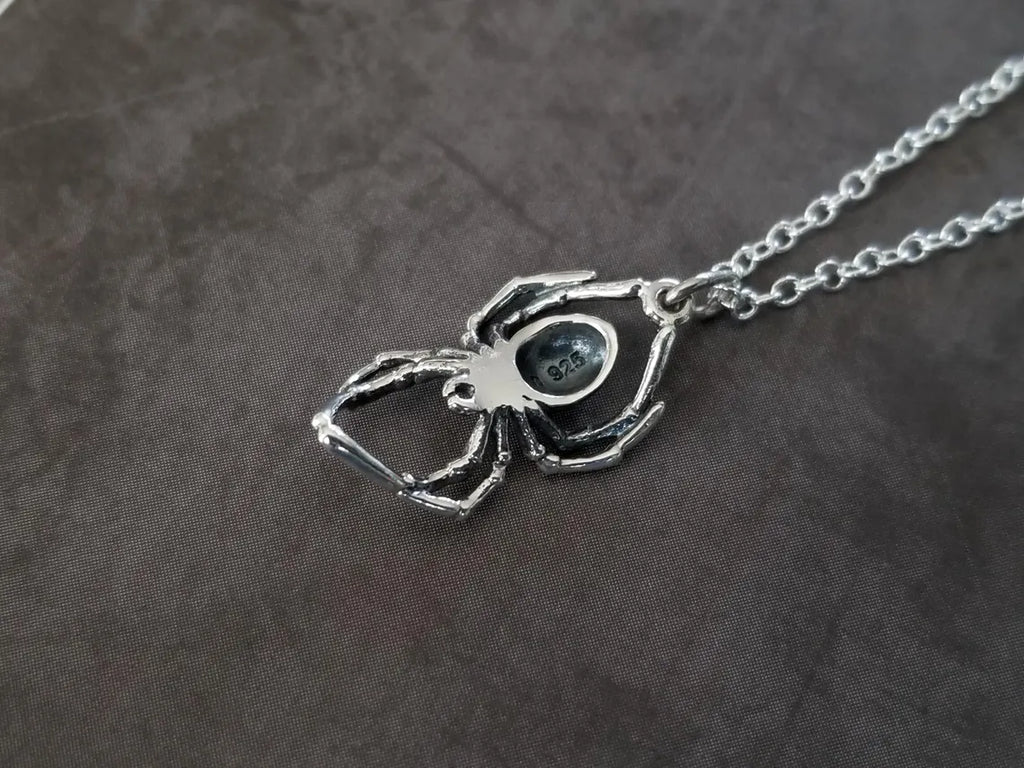 Black Widow Spider Necklace – Sterling Silver Charm on 18" Chain