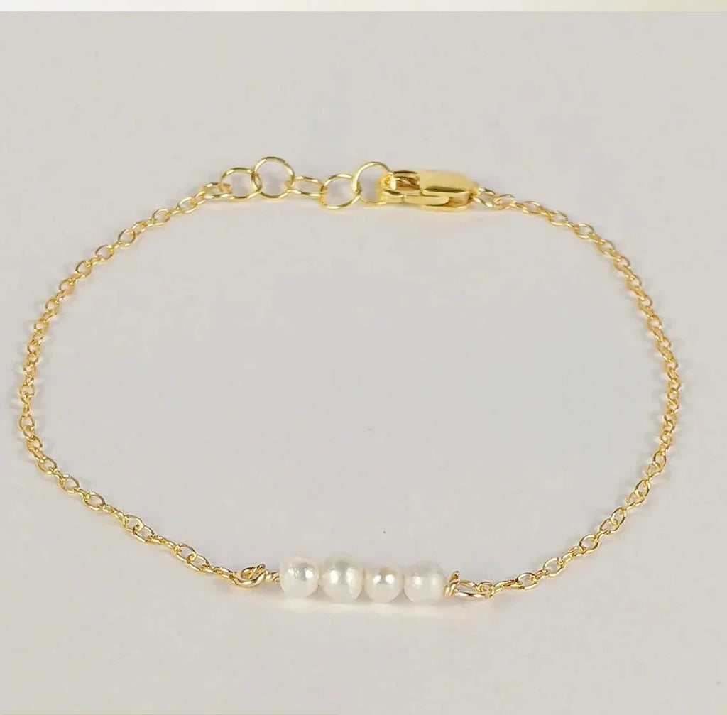 Bracelet jonc perles minimaliste – Véritables perles d'eau douce, plaqué or 14 carats, ajustable 7-8"