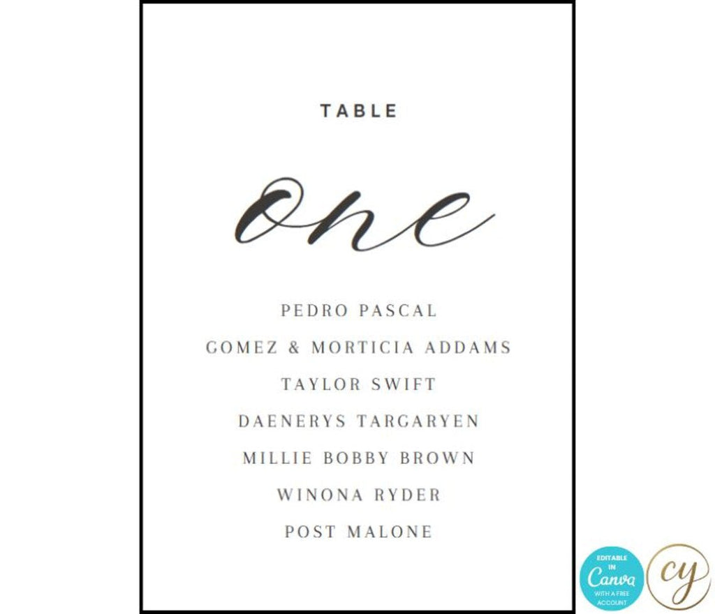 Numéros de table de mariage 1 à 10 | Panneaux de plan de table imprimables