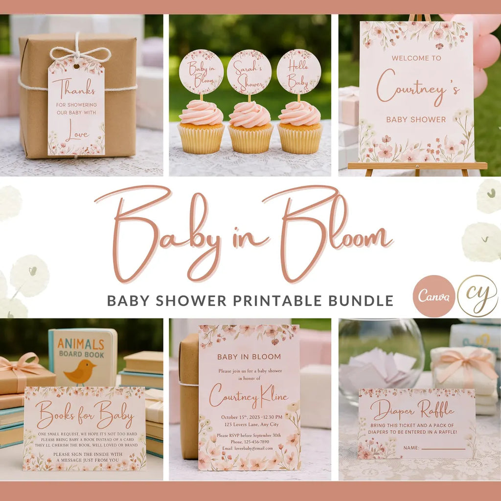 Baby in Bloom Baby Shower Invitation Bundle Printable