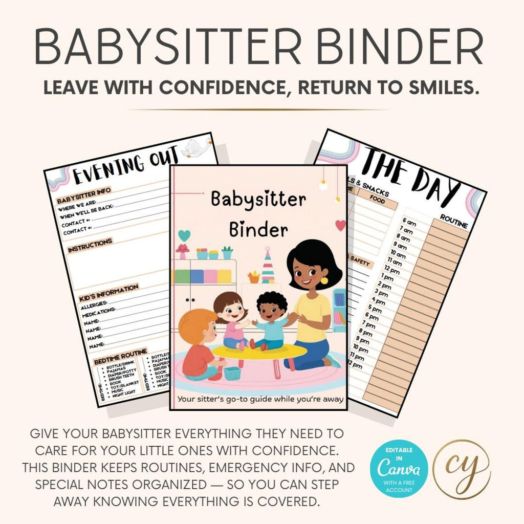 Classeur de garde d'enfants | Modèle Canva modifiable de 17 pages