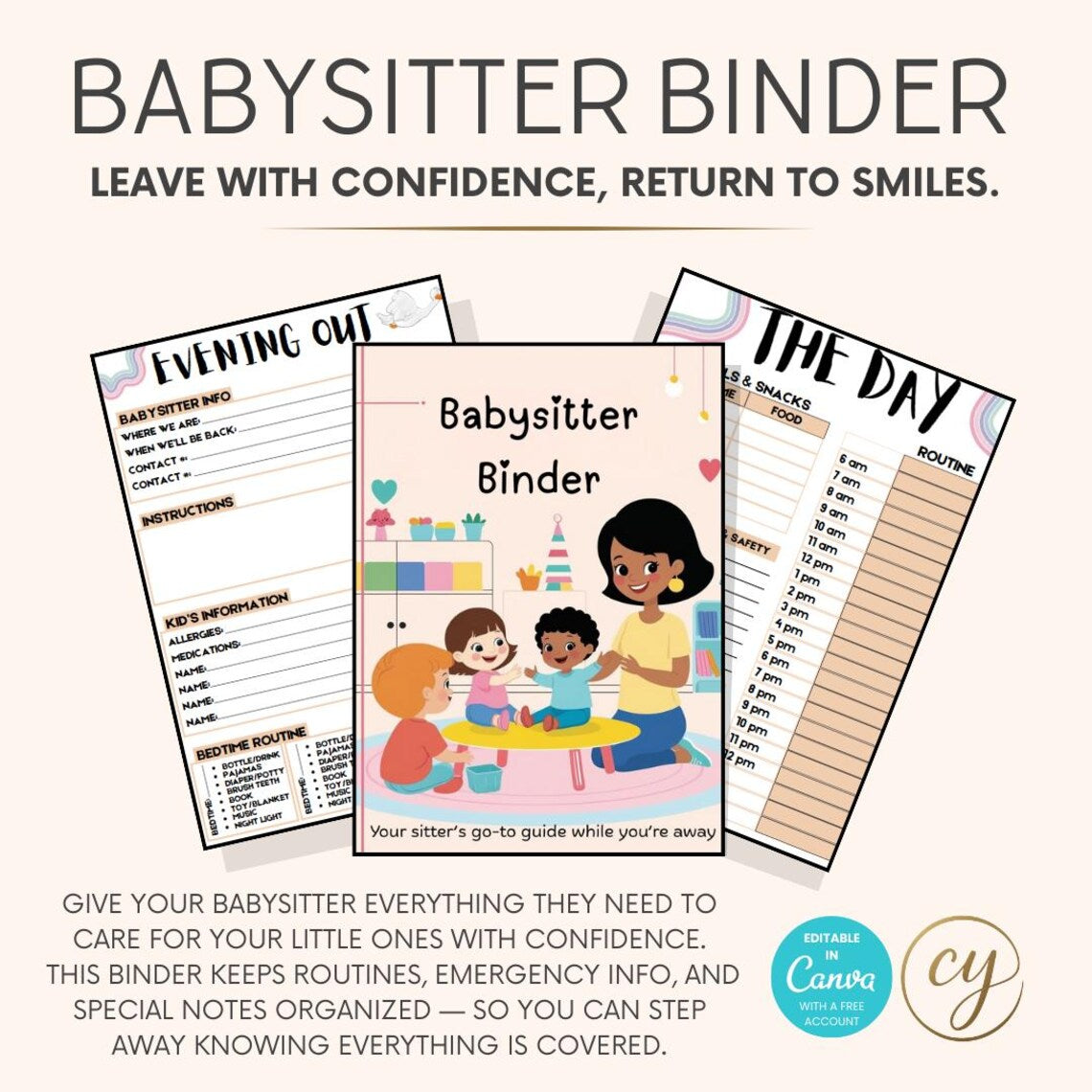 Classeur de garde d'enfants | Modèle Canva modifiable de 17 pages