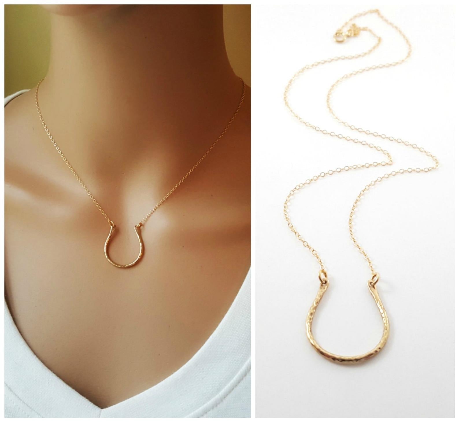Collier fer à cheval Gold Filled – Pendentif porte-bonheur fait main, chaîne Gold Filled or jaune 14 carats