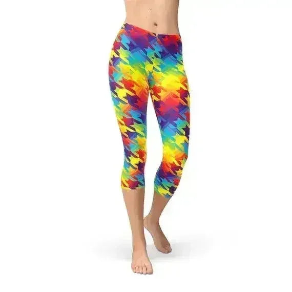 Legging capri à carreaux pied-de-poule arc-en-ciel pour femmes