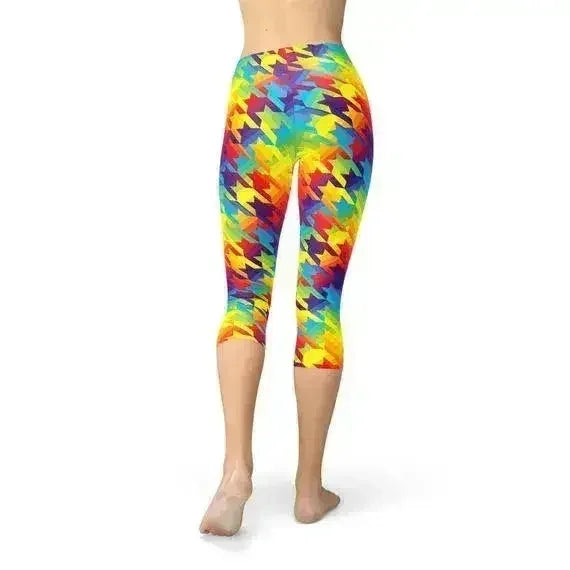 Legging capri à carreaux pied-de-poule arc-en-ciel pour femmes