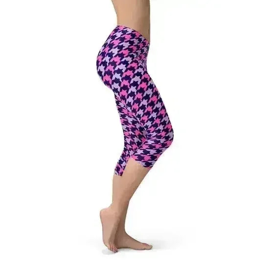 Legging Capri Pied-de-poule Rose Violet