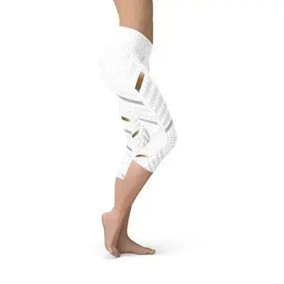 Legging Capri à Rayures Blanches pour Femmes