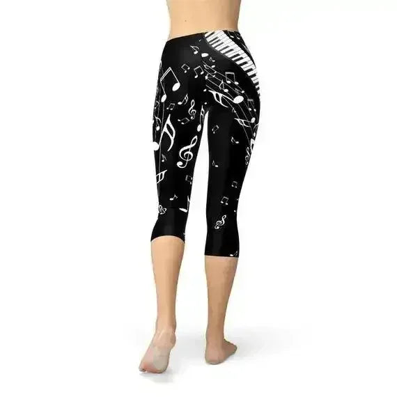 Legging Capri noir Notes de piano Femme