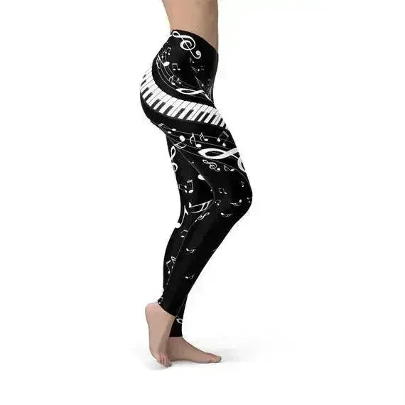 Legging noir motifs notes de piano femme