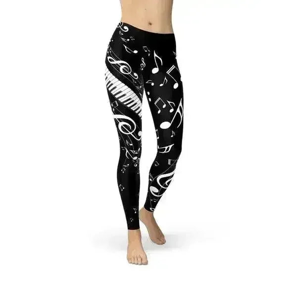 Legging noir motifs notes de piano femme