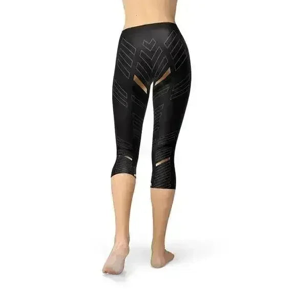 Legging Capri Noir à Rayures Sport pour Femme