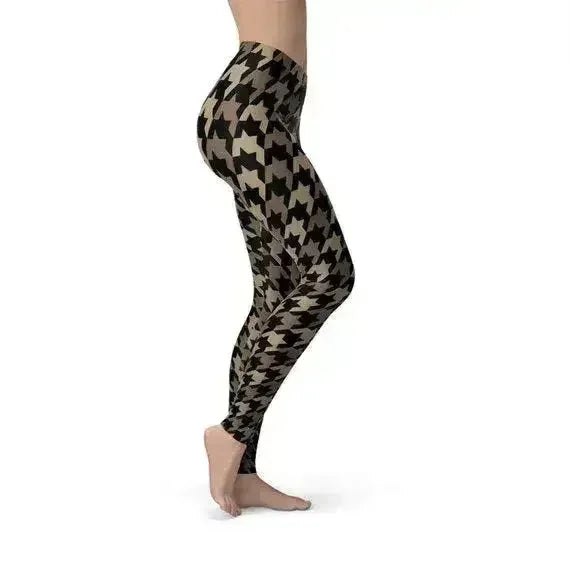 Legging pied-de-poule beige marron pour femme