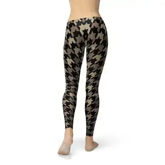Legging pied-de-poule beige marron pour femme
