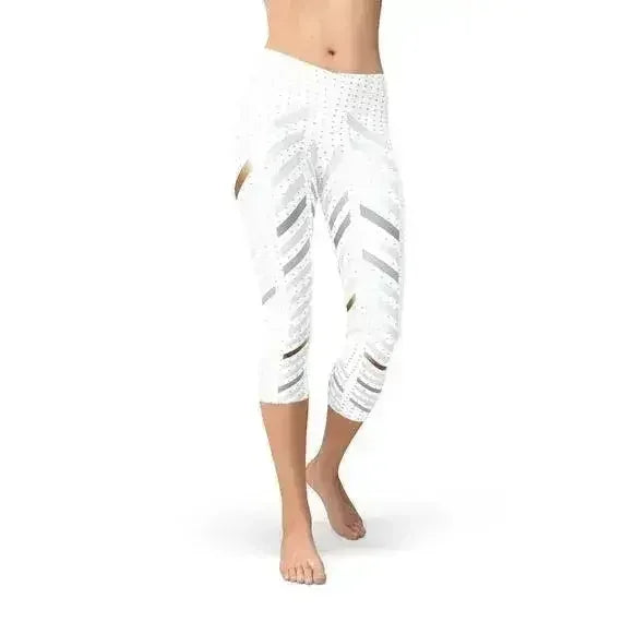 Legging Capri à Rayures Blanches pour Femmes