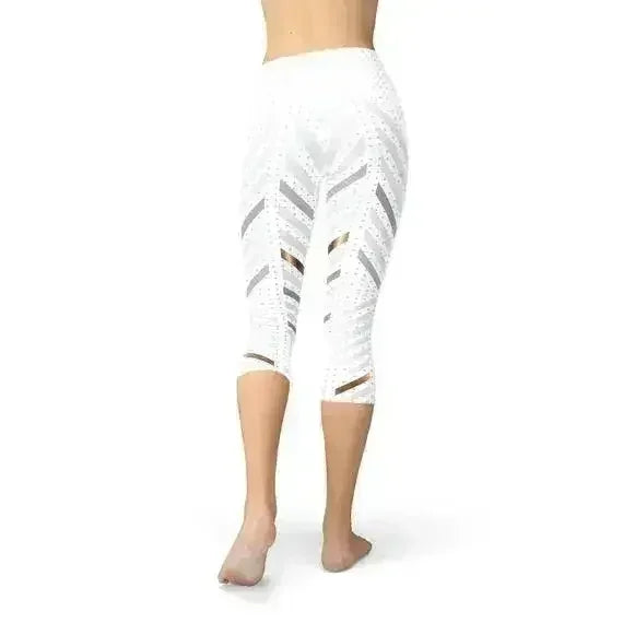 Legging Capri à Rayures Blanches pour Femmes