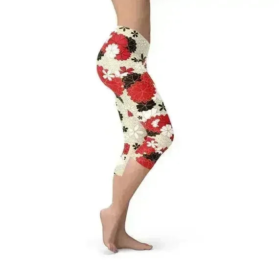 Legging Capri Femme Fleur de Cerisier Japonais