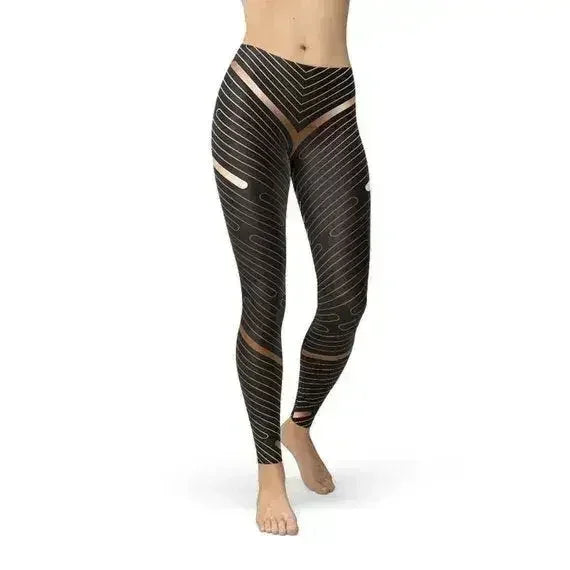 Legging de sport marron à rayures pour femme