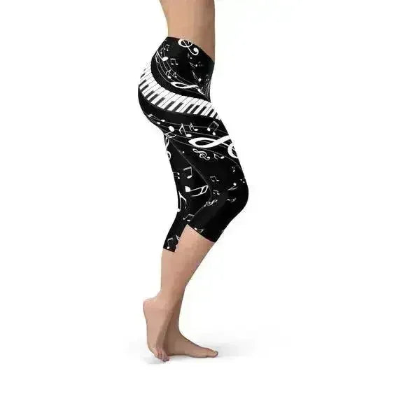 Legging Capri noir Notes de piano Femme