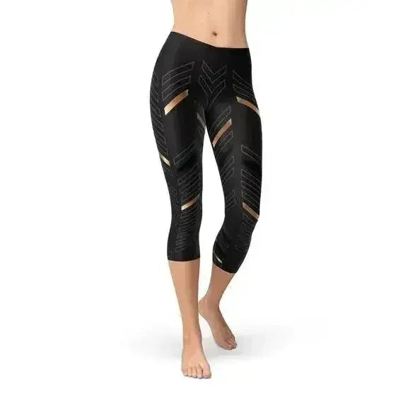 Legging Capri Noir à Rayures Sport pour Femme