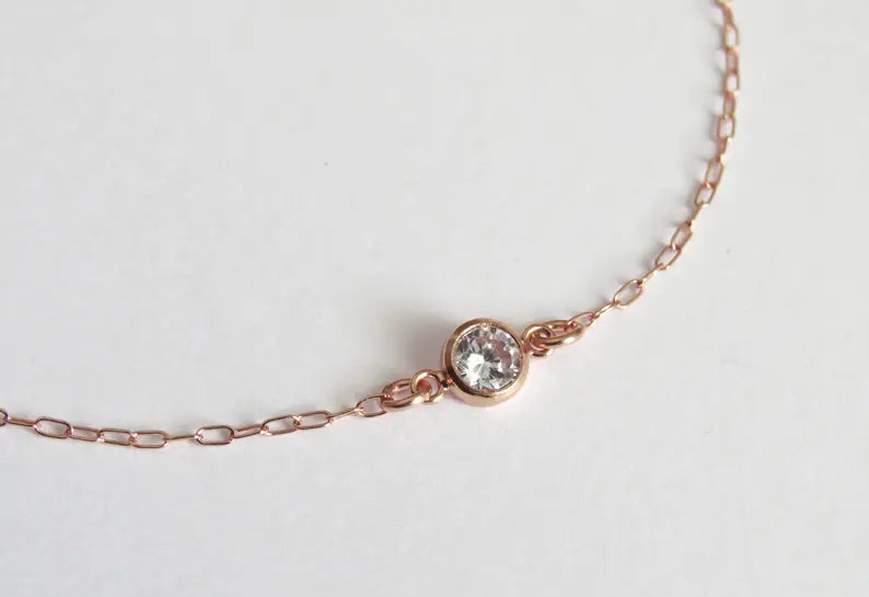 Bracelet délicat en or rose 14 carats avec oxydes de zirconium de 4 mm – pour petits poignets
