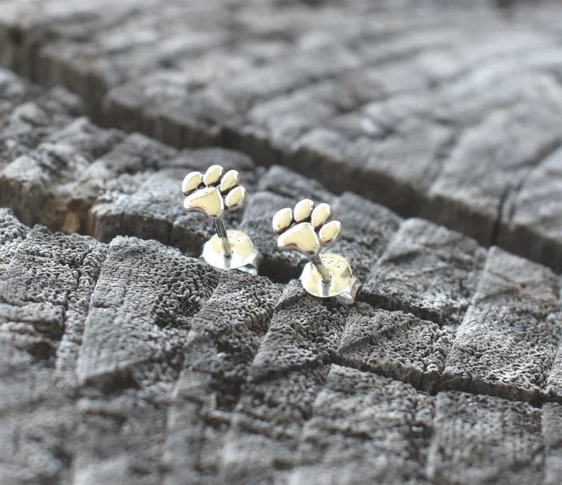 Puces d'oreilles patte en argent sterling – Cadeau bijoux chien pour amoureux des animaux