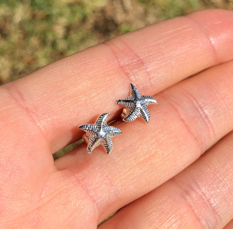 Boucles d'oreilles clous étoiles de mer en argent sterling – 1/2 pouce