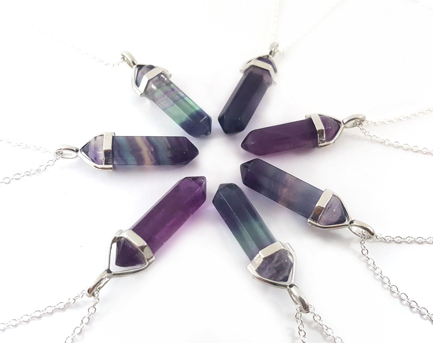 Rainbow Flourite Gemstone Crystal Pendant Necklace